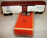 Lionel Postwar 6672 Santa Fe Refrigerator Car W/blue Letters Excellent Tired Ob. Fixed Price $70.00.