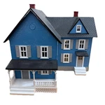 Mth Electric Trains Blue Plastic Model Railroad House Lighted 8X6. Fixed Price $35.00.