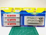 Athearn Ho 40' K-line Smooth Side Containers (3PK) + Chassis (2PK). Fixed Price $99.99.