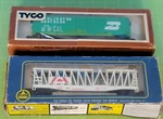 CB5: Ahm Ho Scale White Cosden 3849 Container Car & Tyco Burlington Box 339E. Fixed Price $19.95.