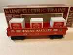 K-line #5626 Western Maryland Gondola W/3 Crate Payload, Ob, Excellent! T15. Fixed Price $18.00.