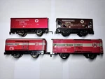 Lot Of 4 Marx Vintage Prr Pennsylvania Tin Toy Train Cars Red Freight Railroad. Fixed Price $19.99.