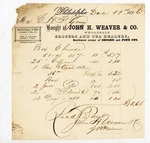 1856 Philadelphia Wholesale Grocer Receipt John H. Weaver & Co. Second Pine St. Fixed Price $33.35.