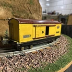 Lionel 2814 Boxcar Cream, Maroon, Prewar Gauge. Fixed Price $19.00.