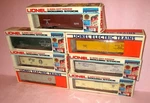 Lionel Vintage Woodside Reefer Boxcars 5710-04-05-07-10-19-22 All New Boxes. Fixed Price $98.00.