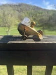 Vintage Marx Tin Airplane Wind-up Wood Wheels Pilot 7.5 Wingspan. Fixed Price $79.99.