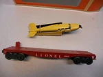 Lionel 6800 Flat Car With Yellow Over Black Beechcraft Airplane Repo Box. Fixed Price $109.00.