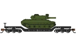 N-gauge Bachmann Green Ddox 52' Center-depressed Flatcar W/ Sheridan. Fixed Price $39.99.