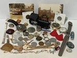 Vintage Junk Drawer Lot Planters Train Engine Watches Coins Tokens Jewelry #54. Fixed Price $38.00.