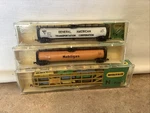 (3) Vintage Scale Minitrix "u.p. Car Hauler, Mobilgas Tanker & Gen. American". Fixed Price $49.95.