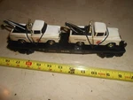 O/O-27 Mth 30-7640 Flat Car With Ertl Tow Trucks. No Box. As Is.. Fixed Price $25.00.