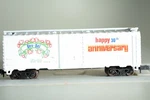46009 Scale 40' Bevbel Happy Anaversary Box Car. Fixed Price $29.95.