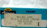 Athearn 511-2 Reading Lines 40' Box Car # 104688. Fixed Price $29.95.