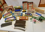 Vintage Lot Of Ho Scale Railroad Train Engines, Cars, Track, Accessories. Fixed Price $110.00.