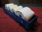 Vintage Lionel Gauge Republic Steel Blue Gondola #9136 W/paper Roll Load. Fixed Price $8.95.