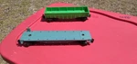 Lionel Postwar O27 6142 Translucent Green Gondola & 6502-50 Tea Flat Car Rare. Fixed Price $129.99.
