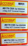 Accurail #8179 (3 Pack) Csx (2-BAY Acf Covered Hopper) Plastic Kit. Fixed Price $61.98.