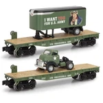 Menards United States Army Truck & Trailer Set On Flat Car 2 Pack.. Fixed Price $49.79.