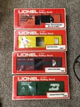 4 New Lionel High Cube Boxcars 6-9601,/6- 9606/6-9607/6-9608 Original Boxes. Fixed Price $79.99.