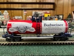 Lionel #2228320 Budweiser Tank Car. Fixed Price $78.00.