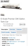 Mth Premier 20-96007 20K Gallon 4 Compartment Tank Car, Pyrofax Gas. Fixed Price $50.00.