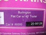Mth #20-98126, Flat Car W/40 Trailer Burlington Cb&q #89300 Gauge. Fixed Price $50.00.
