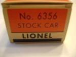 Lionel No. 6356 Nyc Stock Car Licensed Reproduction Box. Fixed Price $10.00.
